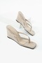 Women's Beige Suede Thin Straps Blunt Toe Flip Flop D Wedge Heel U t Slipper Velay
