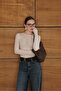 Slim Fit Crew Neck Long Sleeve Semi Sheer Lace Blouse - 2