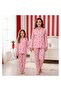 Pink Color Heart Pattern Shirt Collar Buttons Milan Fabric Spring Girl's Pajama Set - 3