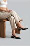 Women's Black Leather Gold Buckle Pointed Toe Ankle Strap Low Heel Summer Slingback Shoes - 4