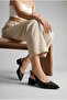 Women's Black Leather Gold Buckle Pointed Toe Ankle Strap Low Heel Summer Slingback Shoes - 7