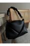 Women's Drawstring Strappy Shoulder Bag Geometric Fold Detailed Clutch Bag