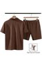 Ottoman Polo Collar Patched T-Shirt and Shorts - %100 Cotton Short Sleeve Summer 2-Piece Set - Casual Wear - 4