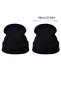 Black Double Unisex Folded Knitwear Plain Beret - 3