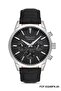 Modern Men's Wristwatch |   45mm Steel Case, Black Leather Band, Black Dial - 5