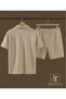 Ottoman Polo Collar Patched T-Shirt and Shorts - %100 Cotton Short Sleeve Summer 2-Piece Set - Casual Wear - 4