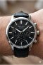 Modern Men's Wristwatch |   45mm Steel Case, Black Leather Band, Black Dial