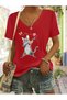 Dancing Colorful Cat Printed Women's Oversize V-Neck T-Shirt