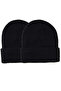 Black Double Unisex Folded Knitwear Plain Beret
