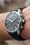 Modern Men's Wristwatch |   45mm Steel Case, Black Leather Band, Black Dial - 3