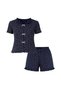 Women's Floral Print Bow Detailed Ribbed Knit Short Sleeve Shorts Set - 2