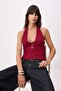 Burgundy Fitted/Bodycon Halter Neck Sleeveless Soft Knitted Blouse Twoss26Bz00625 - 6