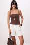 Brown Fitted/Body-Fitting Strapless Thin Strap Sleeveless Cotton Ribbed Knitted Undershirt Twoss26Al00033 - 2