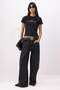 Black Slogan Fitted Short Sleeve Cotton Ribbed Knitted T-Shirt Twoss26Ts00129 - 8