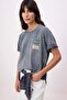 Antrasit Oversize/Geniş Kalıp Eskitme/Soluk Efektli Tok %100 Pamuk Örme T-Shirt TWOSS26TS00088