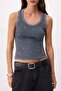 Anthracite Fitted Bird Eye Detailed Knitted Tank Top Corded Fabric Stretchy Twoss26Al00061 - 7