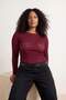 Bordo Fitted/Vücuda Oturan Dokulu Tül Esnek Örme Büyük Beden Bluz TBBAW26AF00030 - 3