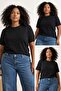 Siyah 3'lü Paket Büyük Beden T-shirt TBBSS25BF00071