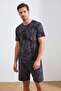 Anthracite Regular/Normal Cut Washed Effect T-Shirt-Shorts Knitted Pajama Set Tmnss26Pt00007 - 2