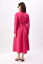 Bordo Kuşaklı Midi Dokuma Elbise TWOAW26EL00338 - 4