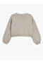 Crop Sweatshirt Oversize Slogan Printed Crew Neck Ribbed Cotton Blend - 4