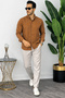 Men's Brown Sofia Linen Oversized Long Sleeve Shirt - 4