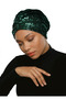 Sequined Lined Green Ready-Made Turban Hijab Evening Dress Bonnet - 4