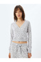 Hearted Pajama Top Fleece Double Breasted V-Neck Long Sleeve - 3