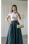 Long Elastic Waist Skirt with Flannel Pockets, Non-See-Through Poplin Fabric Seasonal Skirt (90cm) - 4