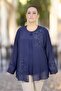 Sandy Fabric Inside, Stone Embroidered on the Outside, Chiffon Plus Size Women's Double Blouse - 3