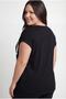 Women's Plus Size Black Blouse with Stones and Print Detail - 6