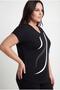 Women's Plus Size Black Blouse with Stones and Print Detail - 3