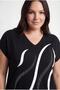 Women's Plus Size Black Blouse with Stones and Print Detail - 4