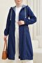 Hooded Pocketed Denim Cap with Elastic Sleeves and Front Zipper -Laci - 5