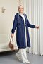 Hooded Pocketed Denim Cap with Elastic Sleeves and Front Zipper -Laci