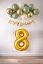 8 Year Old Mold Green Sea Sand and Chrome Gold Balloon Concept Birthday Set