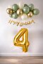 4 Year Old Mold Green Sea Sand and Chrome Gold Balloon Concept Birthday Set