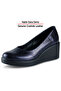 Mabel Navy Blue Snake Genuine Cowhide Leather Round Toe Wedge Heeled Casual Shoes - 3