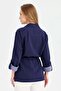 Women's Tie Waist 100% Cotton Jacket Navy Blue - 4