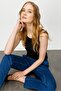 Women's Lace-Up Elastic Waist Jean Trousers Blue - 2