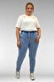 69002 Plus Size Elastic Waist Long Denim Pants - Snow Wash Blue