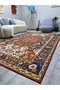 Anatolian Folkloric Patterned Non-Slip Base Carpet – Red Navy Blue Living Room Carpet - 4
