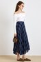 Plaid Patterned Flared Thin Fabric Skirt Dark Blue 7074 - 2