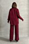 Women's Burgundy Leopard Patterned Satin Suit - 8