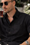 Men's Black Short Sleeve Plus Size Shirt Cotton Satin Collar Buttoned Wide Fit - 5