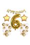 Gold Concept 6Th Birthday Celebration Set; White Gold Confetti Balloon, Number Star Foil and Banner - 2