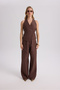 Nagmetah Back Windowed Brown Vest Trousers Set - 2