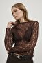 Mock Neck Lace blouse coffee - 4