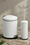 Vintage White 2-Piece Trash Can Garbage Bin Bathroom Set Striped Model 5 Liters and Toilet Brush Set