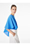 Slim Fit Round Neck Tulle Detailed Asymmetrical Cut Cobalt Cape Bodysuit - 3